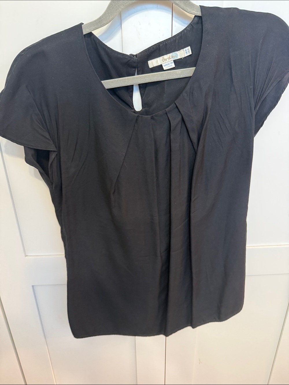Boden Black Short Sleeve Pleated Blouse